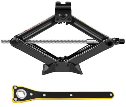 2 Tonnen Scherenwagenheber zum Heben von Autos, für Reparaturen, Reifenwechsel, Pannen, Stahl Wagenheber von 115mm bis 390mm, mit Ratschenschlüssel