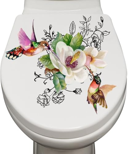 Autocollant de toilette personnalisé Oiseaux et fleurs Salle de bain WC Stickers muraux autocollants Floraux Abattant de toilette Stickers Décoration intérieure
