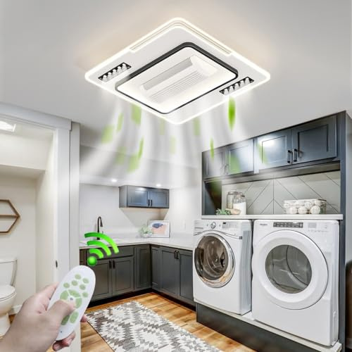 LYSDjia Ventilator Kronleuchter LED Deckenventilator mit Beleuchtung Flügelloser Ventilator 6 Geschwindigkeiten Deckenventilator mit Lampe moderner für Schlafzimmer Küche (Quadratisch)