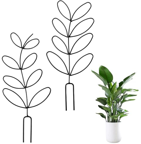 Set di 2 Tralicci in Metallo per Piante in Vaso Mini Traliccio per Piante Rampicanti da Interno e Giardino, Supporto Pratico in Forma di Foglia per Vasi da Fiori Fai da Te per Hoya Pothos Monstera