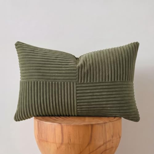 FDTERN 1 styck olivgrönt örngott 30 x 60 cm mjukt manchesterörngott soffkudde prydnadskudde boho dekoration för soffa sovrum vardagsrum (utan kuddfyllning)