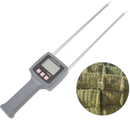 Medidor de Humedad de Heno Portátil para Cereales, Paja, Salvado, Forraje, Hierba, Alfalfa Leymus, Probador Preciso de Humedad de Heno con Pantalla Digital, para Monitorear y