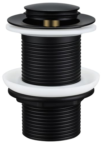 Peppermint Pop Up Sink Waste Unslotted, Black Click Clack Basin Waste Modern Bathroom Sink Plug Drain without Overflow for Bathroom Basins, Washbasins, Cloakroom Sinks