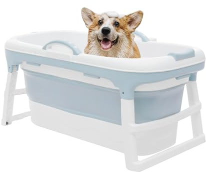 SuhoFutus Hundebadewanne Faltbare Badewanne für Große Hunde, Hundebadewanne mit Wasserablassstopfen, Tragbar Badewanne zum Waschen und Pflegen von Hunden, Hundebadewanne Max. bis 150kg