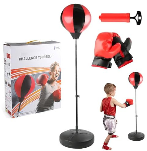 Fitness Boxsack Punchingball Set Boxtraining Höhenverstellbarer Standbox Speed-Ball Standboxball Mit 1 Paar Boxhandschuhen, Luftpumpe Punchingball Boxstand Standbox-Trainer Für Teenager