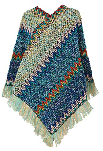 Damen-Poncho mit Nationl-Aufdruck, bunt, mit Quasten, Strickschal, Schal, Fransen, Pashminas, Pullover, Umhang für Damen, Pullover, Quastensaum, Schal, Wickelumhang, Wolle, lang, e, One size