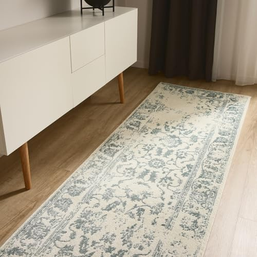 benuta Basic Teppich Suki - Creme/Mint 80x240 cm - Kunstfaser - Läufer & im Style: Vintage, Orient Style - Pflegeleicht für Wohnzimmer Schlafzimmer