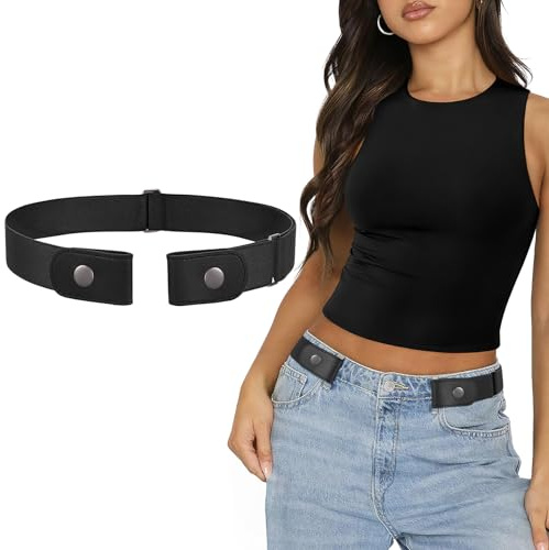 SANSTHS Gürtel Ohne Schnalle Damen Elastischer Stretchgürtel Damengürtel | mit Druckknopf, Schnellverschluss, Schnallenloser Unsichtbare Gürtel, für Jeans, Gummiband, vielseitig