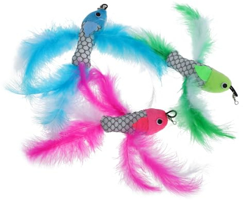 POPETPOP 3pezzi Giocattolo Interattivo Per Gatti Testa Di Pesce Peluche Per Gioco e La Curiosità Dei Gatti Sostituzione Per Punteruolo Per Vari Colori Disponibili