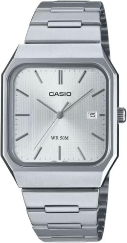 Casio MTP-B185D-7AVDF Unisex-Armbanduhr, 33 mm Gehäuse, Edelstahl-Armband, silberfarbenes Zifferblatt, japanisches Quarzwerk, Datumsanzeige, 50 Meter wasserdicht