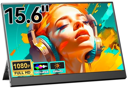 15,6'' Portable Monitor, 1080P FHD Tragbarer Monitor mit Ständer, Mobiler Monitor IPS Bildschirm mit Lautsprechern, Ultra-Dünner Zweitbildschirm für Laptop/PC/Mac/Switch-USB-C & HDMI Anschluss