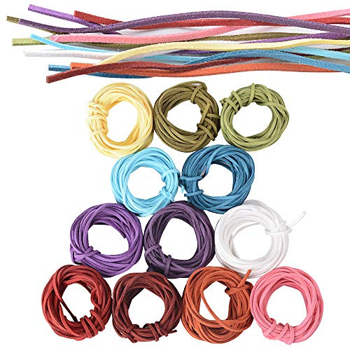 BOOMTOP Corda in Pelle Scamosciata per Collana Braccialetti 3mm*5m*12 Cordino in Pelle Cuoio Per Collane Braccialetti Artigianato Fai da Te (12 Colori)