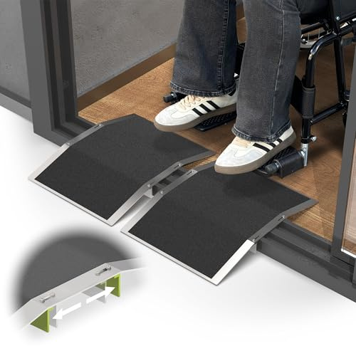 XARILK Rampa de umbral de puerta de 2 piezas – 30 cm × 4 cm – Rampa de umbral ajustable para puertas de 7 – 13 cm de ancho – Rampa de aluminio antideslizante para sillas de ruedas para casa, puertas