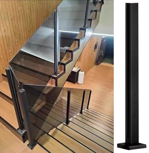 Poteau de balustrade en verre avec colliers de serrage carrés robustes en inox pour escalier et couloir, idéal pour balcon, terrasse et jardin – Système de balustrade en verre durable