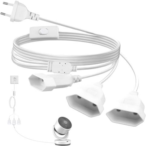 OMIGA Alargador Enchufe Plano con Interruptor 3 en 1 Cable Alimentacion | 2.5A/250V Extensor de Enchufe Alargadera 2 Metros para Electrodomésticos Televisores Computadoras Lámparas (Blanco)