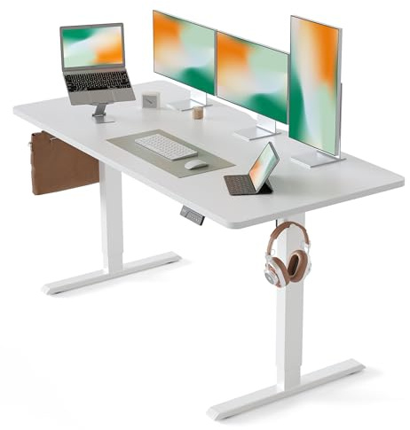 CubiCubi 63 x 28 Large Standing Desk, Height Adjustable Electric Computer Desk, 28 Deep Desktop, Sit Stand up Home Office Workstations with 4 Preset Heights, White