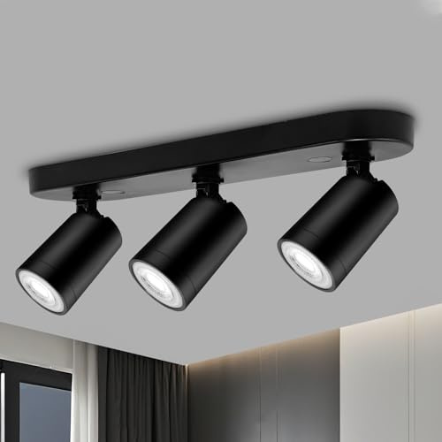 GY LED Foco de Techo Negro - Foco de Techo 3 Focos - Moderna Lámpara de Techo con Ajuste de 360° - Foco de Techo GU10 - Cocina, Pasillo, Salón - Sin Lámpara GU10