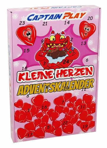 CAPTAIN PLAY Herz Schokolade Adventskalender 2025 mit 24 Herzen aus Schokolade, ausgefallene Weihnachtsdeko, besondere Geschenkidee mit 183g