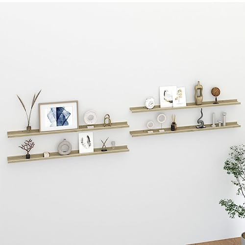 IBUQDDV Mensole a Parete in MDF Decorativo, Bianco e Rovere Sonoma, 115x9x3 cm, Scaffale Sospeso per Piante Grasse e Libri, Massima Capacità di Carico 5 kg, 4 Mensole per Ottimizzare