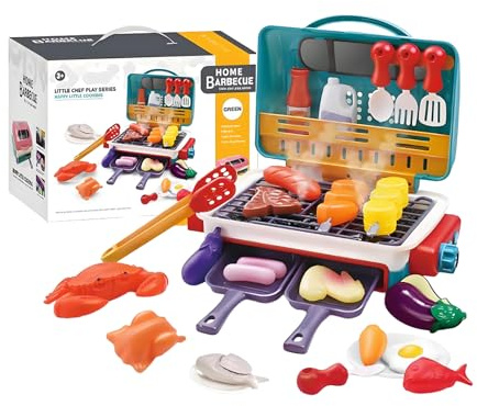 Cucina sensoriale per bambini, con realistici, 28/20/18 cm, pasti magici, griglia per bambini con luce sonora S-fumo, set da cucina per giocare, abilità motorie fini, per bambine e ragazze
