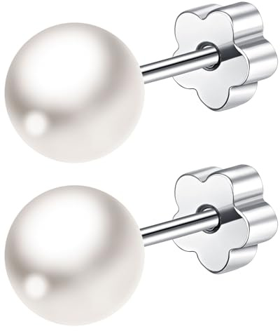 Mochity Örhängen Med Pärlor För Kvinnor, 3/4/5/6/7/8 Mm Pärlor, Örhängen i Rostfritt Stål 316L, Allergivänliga Helix-Piercingar (A, zilver, 7 mm)