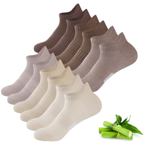 inaWarm Bambu sneakers strumpor dam 39–42 35–38, 6 par ventilerande sportstrumpor, korta löparstrumpor dam gåva med presentförpackning, 6 x brun, 35-38 EU