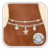 Nelytiya Fussketten Für Frauen Silber 925 Doppelte Maritim Fußkettchen | Wasserdicht,mehrschichtig,Sommer,Strand,anlaufbeständig,hypoallergen,verstellbar,Geschenk