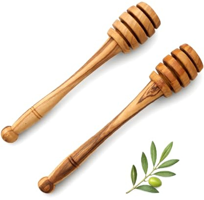 Lot de 2 Cuillères à Miel en Bois d'Olivier Naturel - Ustensiles de Cuisine - Bâtonnets pour Miel Sirop Confiture - 15 cm