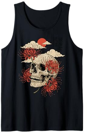 Teschio Giglio Ragno Rosso Fiore Giapponese Estetica Canotta