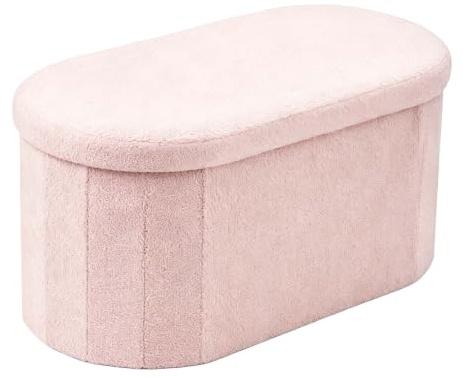 Relaxdays bänk, teddytyg, förvaringsutrymme, stoppad, hall, rosa | Sovrum, HBT: 38x76x38 cm, bouclé-sittkista