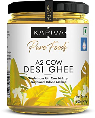 Kapiva Cetrified A2 Gir Cow Ghee 500ML | Traditional Vedic Bilona Method | Grassfed, Pure & Healthy | Curd-Churned | Premium Glass Bottle | 100% Natural & Lab-Tested | Rich in Nutrition