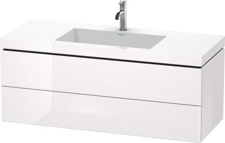 Duravit L-Cube Meuble Vasque c-collée avec Socle, Suspendue au Mur, 120x48 cm, 2 tiroirs, sans trop-Plein, sans Trou de Robinet, Coloris: Placage Noyer américain en Bois véritable - LC6929N1313
