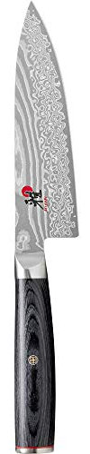 Miyabi Kaizen II - Coltello da cucina giapponese da 6 pollici, progettato per mani più piccole, sensazione più leggera, coltello da cuoco, manico in legno di Pakka nero, motivo damascato: