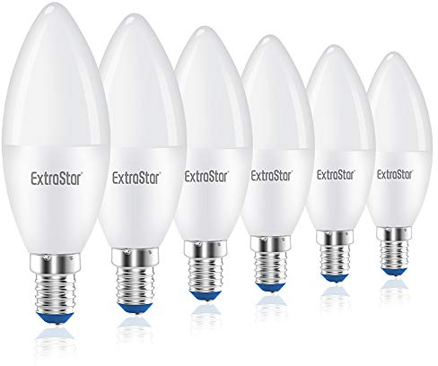 EXTRASTAR Lampadine LED Candela,E14,8W Equivalenti a 64W,6500K,luce bianca fredda,Confezione da 6