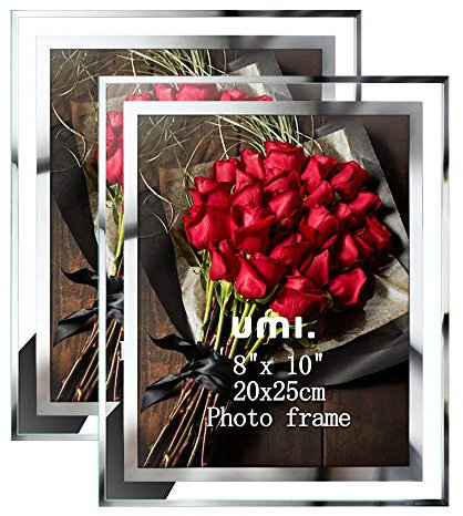 Marcos de Fotos 20x25 de Vidrio para la Mesa, Portafotos Multiples de Cristal, con el Borde Plateado, Set de 2
