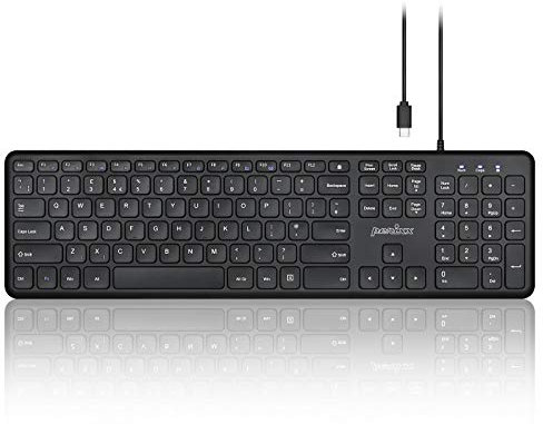 perixx PERIBOARD-210 USB-C Full Size Keyboard, Ultra Thin Design, Quiet Chiclet Keys, UK QWERTY Layout, Black