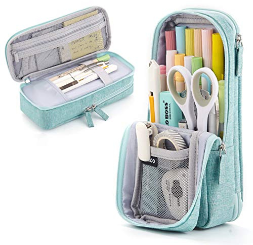 iSuperb Stehender Federmäppchen Teenager Mäppchen Faltbares Studenten Handy Stehend Stiftetasche Grosse Bleistift Beutel Schulmäppchen Schuletui Mädchen Stand Pencil Case (Grün)