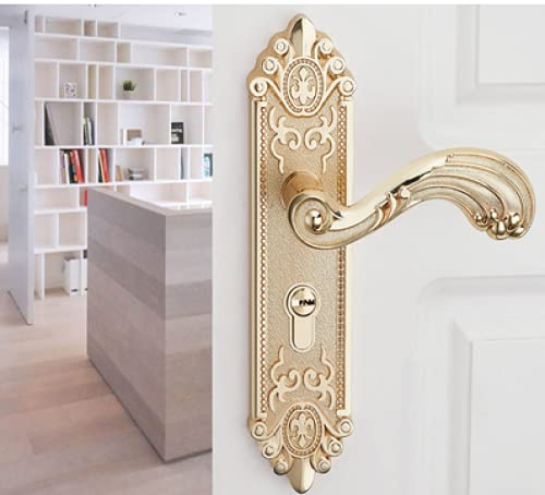 VVW&LIU Vintage Stumm Schlafzimmer Einsteckschloss Türgriff Sicherheitsschloss Split Silent Lock Innentür Möbel,Gold