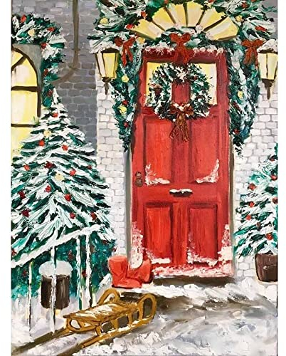 Zdklfm69 Malen nach Zahlen Ölgemälde nach Zahlen Weihnachten Tür Landschaft Ölbild Nach Zahlen Handgemachte Wanddekoration Acrylfarbe Heimtextilien 40x50cm