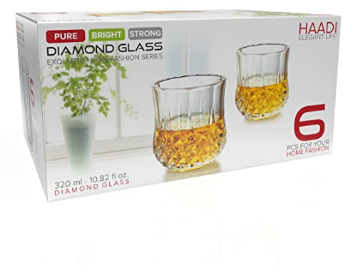 HAADI Drinking Glasses Set of 24 Highball Tumblers 320ml, Crystal Clear Diamond Cut Cocktail Glasses, Dishwasher Safe for Water, Beer, Wine & Everyday Beverages