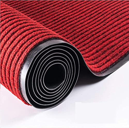 Nisorpa 90x300cm Teppich Läufer Flur,rutschfest Fußmatte,7mm Dicke Streifenmuster schmutzfangmatte,meterware schmutzfänger roter Teppich für Räumen Korridoren Eingangsbereichen (Dunkelrot)