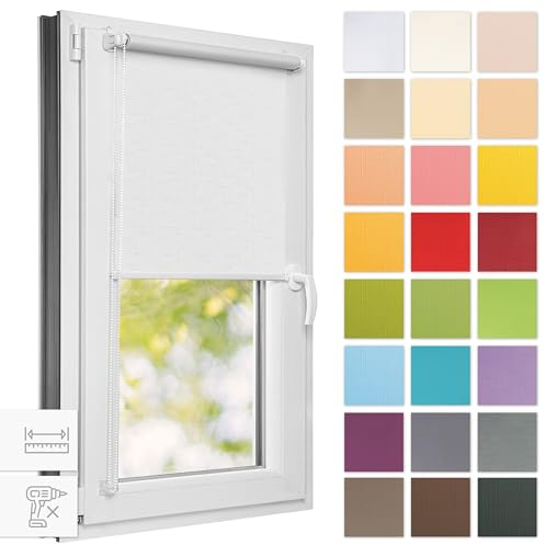 Estika Rollo für Fenster ohne Bohren - 70cm x 120cm - Weiß - 25 Stofffarben, Klemmfix Montage, Fensterrollos für innen, Sichtschutz für Fenster und Balkontür (70 cm Stoffbreite)