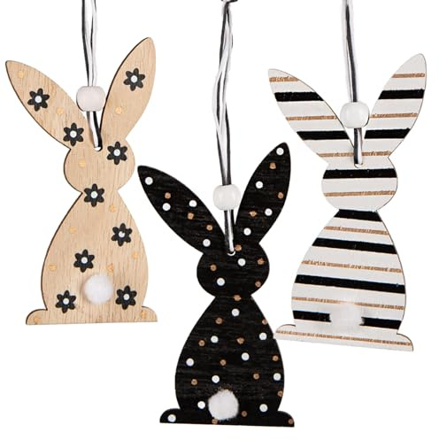 Osterhasen-Anhänger, 3 Stück: Osteranhänger Holz, Hasen zum Aufhängen, Osterdeko, Anhänger Ostern, Osterschmuck Osterstrauch & Fenster, Oster-Deko mit Schnur, Geschenkanhänger, Holzhasen Klein, 10 cm