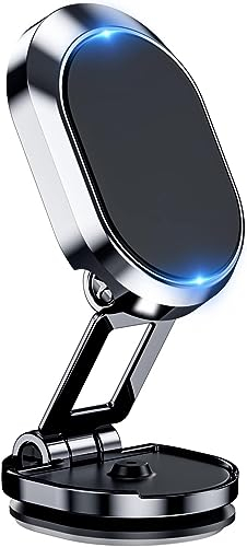 Supporto Cellulare Auto Magnetico Porta Cellulare da Auto Pieghevole Calamita per Cellulare Auto con Base Regolabile 360° Porta Telefono Auto Magnetico per Samsung iPhone Tutti gli Smartphone (Sliver)