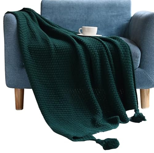 MRBRON Decke mit Bommeln Kuscheldecke Boho Tagesdecke Strickdecke Sofadecke mit Quasten Wohnzimmerdecke Couchdecke für Zuhause,Büro,Reisen, Zelten (Grün,150x200CM)