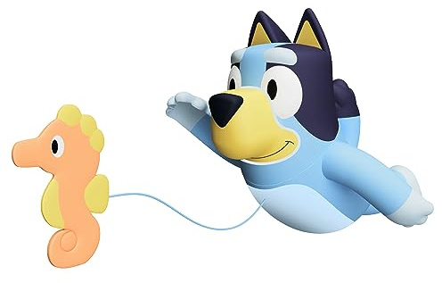 Bluey Swimming Bath Toy by TOMY Toomies - Bluey Toys Includes Retractable Seahorse and Swims on Back or Front - Bath, Beach or Pool Toys - Ages 18 Months and Up