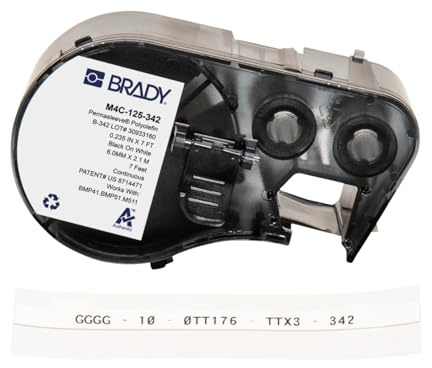 Brady Nastro Etichettante PermaSleeve Termorestringente per M410, M510, M511 – Etichettatura Elettrica e Marcatura Cavi – nero su bianco (6.00 mm x 2.10 m) – M4C-125-342