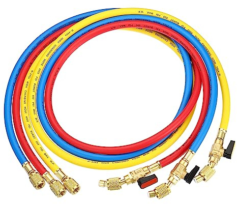 PATIKIL Kältemittel Befüllung Schlauch 1/4 SAE 4,9ft 800 PSI 3 Pack | Verteiler Messgerät Schlauch mit AC Adapter für Klimagerät HVAC Kühlung 4000 PSI