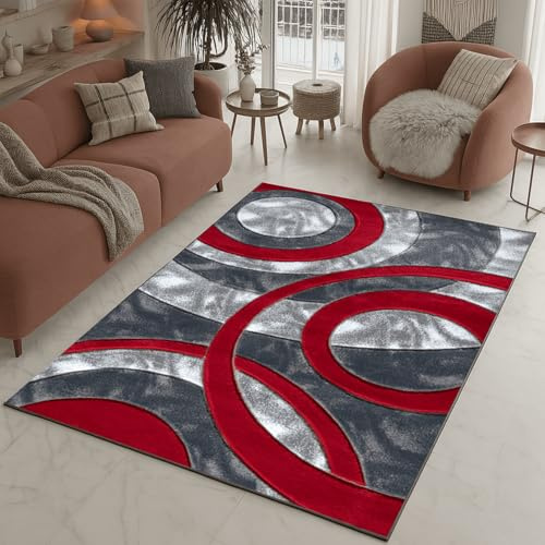 Rugs Inn Retro Area Rug - Super Soft Large Living Room Bedroom Bedside Carpet High Dense Pile Non Slip Thick Solid Color Washable Kitchen Rugs (Red, 120 x 170 cm)