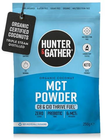 Hunter & Gather Thrive Fuel C8/C10 MCT Powder 250g | Triple Steam Distilled 100% Organic Certified Coconut | Keto, Low Carb & Paleo | Sugar, Gluten & Seed Oil Free